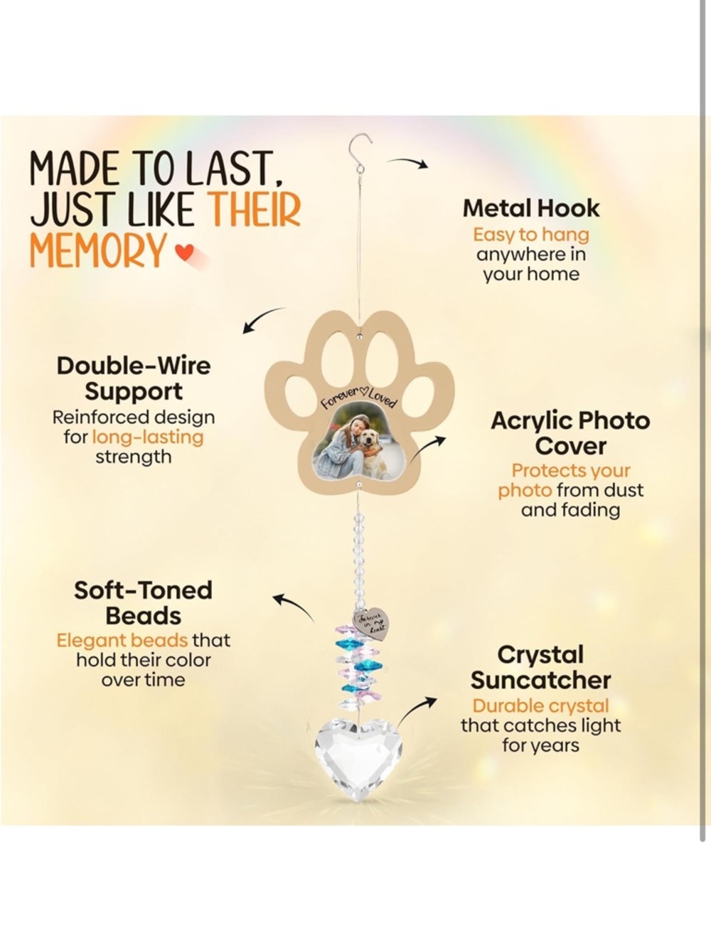 Pet Memorial Crystal Suncatcher with DIY Photo Insert, Personalized Sympathy - Picture 7 of 9